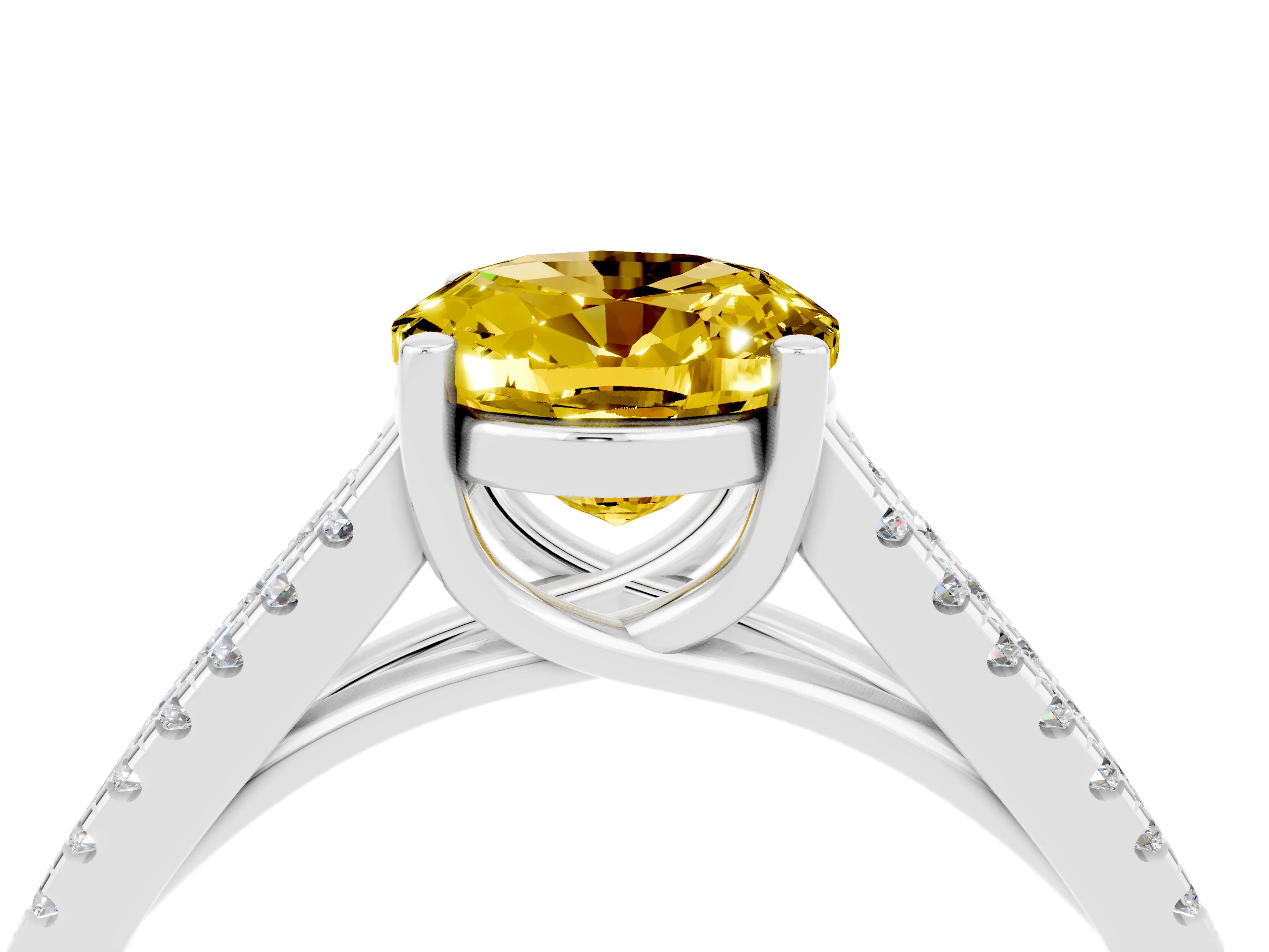 White gold Oval Cut Yellow Sapphire Solitaire Engagement Ring with Split Shank Pavé Band_16