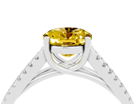 White gold Oval Cut Yellow Sapphire Solitaire Engagement Ring with Split Shank Pavé Band_16
