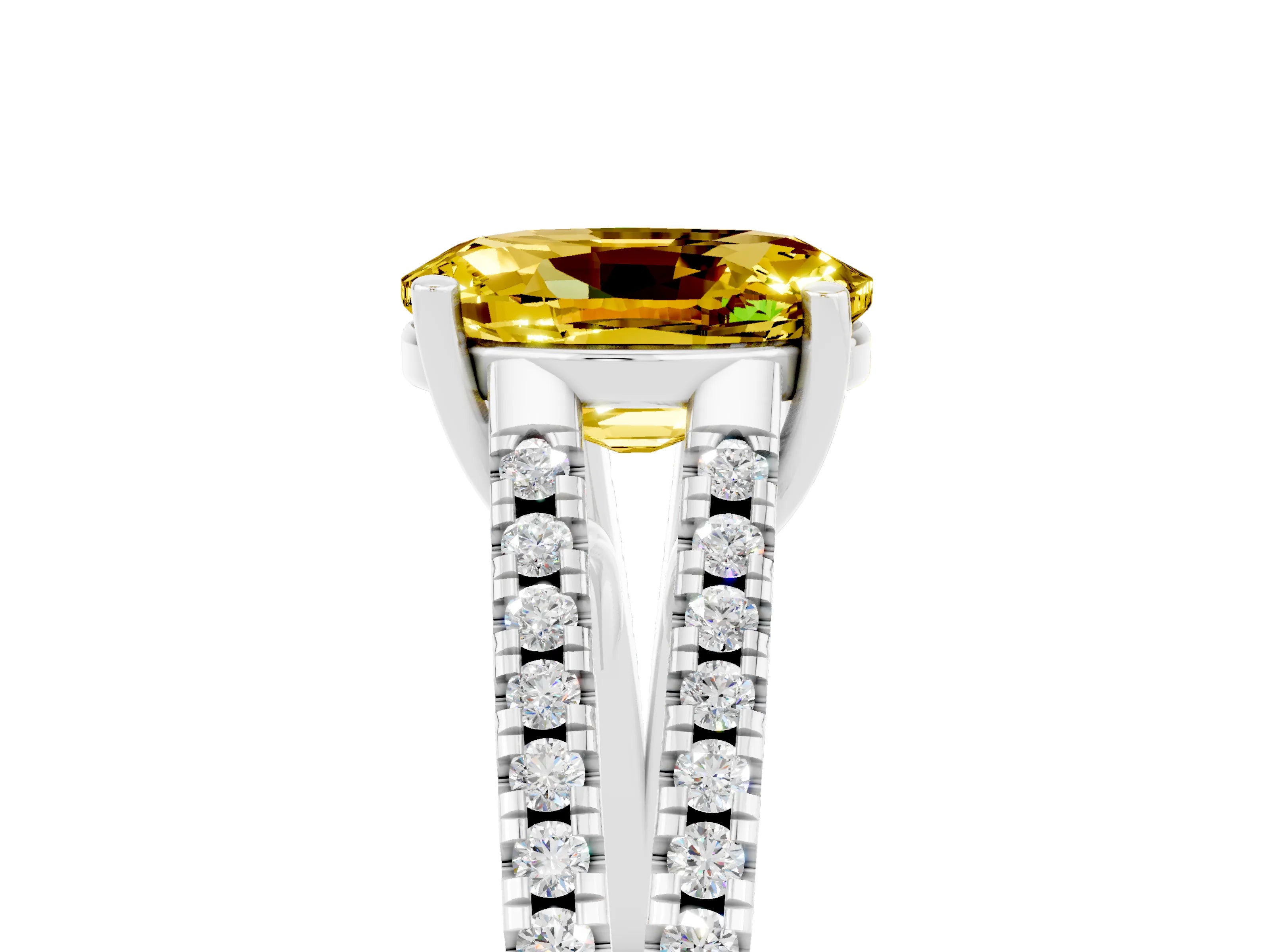 White gold Oval Cut Yellow Sapphire Solitaire Engagement Ring with Split Shank Pavé Band_17