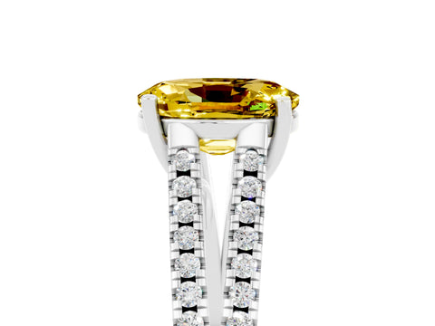 White gold Oval Cut Yellow Sapphire Solitaire Engagement Ring with Split Shank Pavé Band_17
