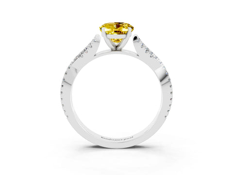 White gold Oval Cut Yellow Sapphire Solitaire Engagement Ring with Twisted Pavé Band and Four-Prong Setting_15