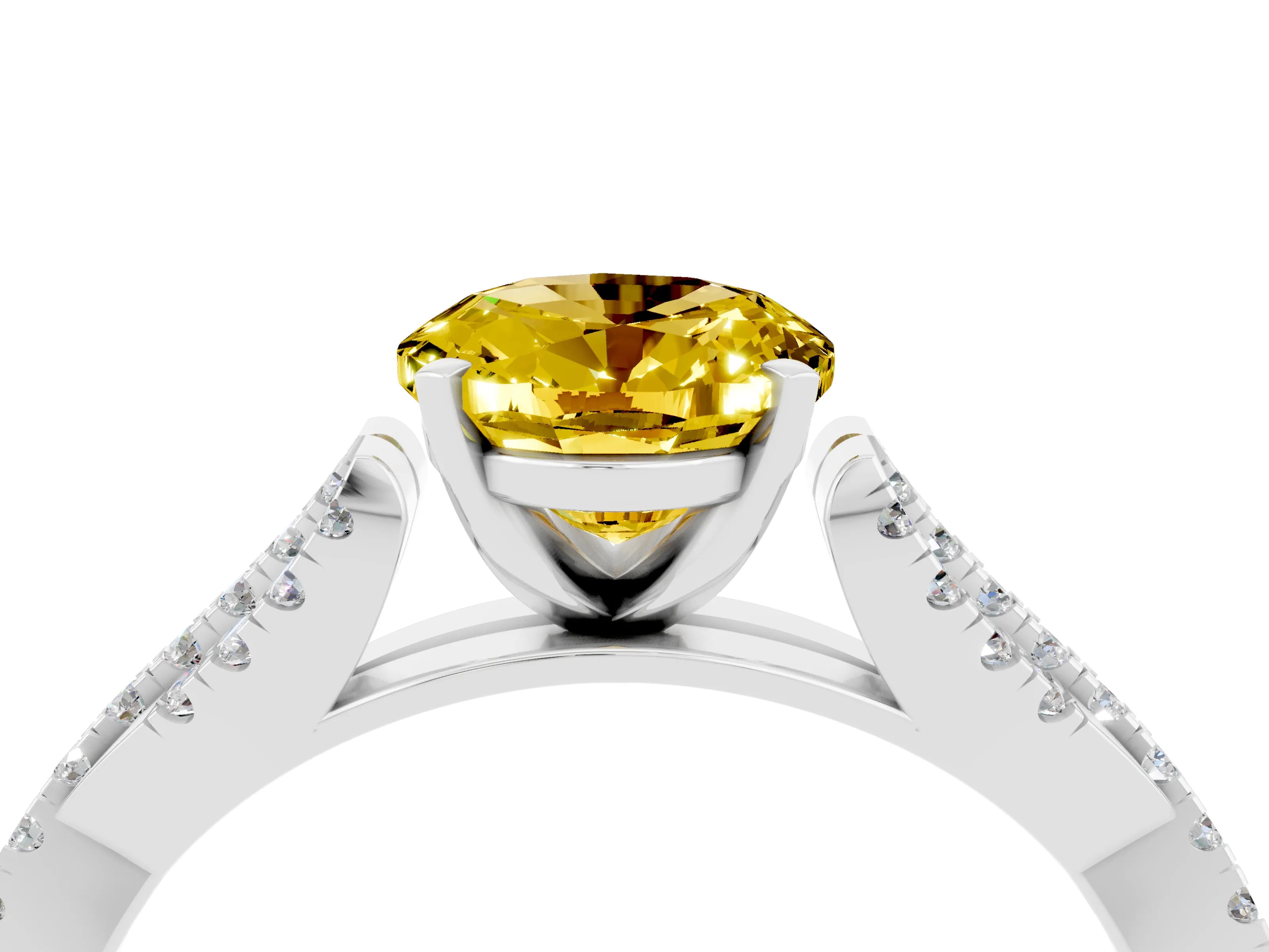 White gold Oval Cut Yellow Sapphire Solitaire Engagement Ring with Twisted Pavé Band and Four-Prong Setting_16