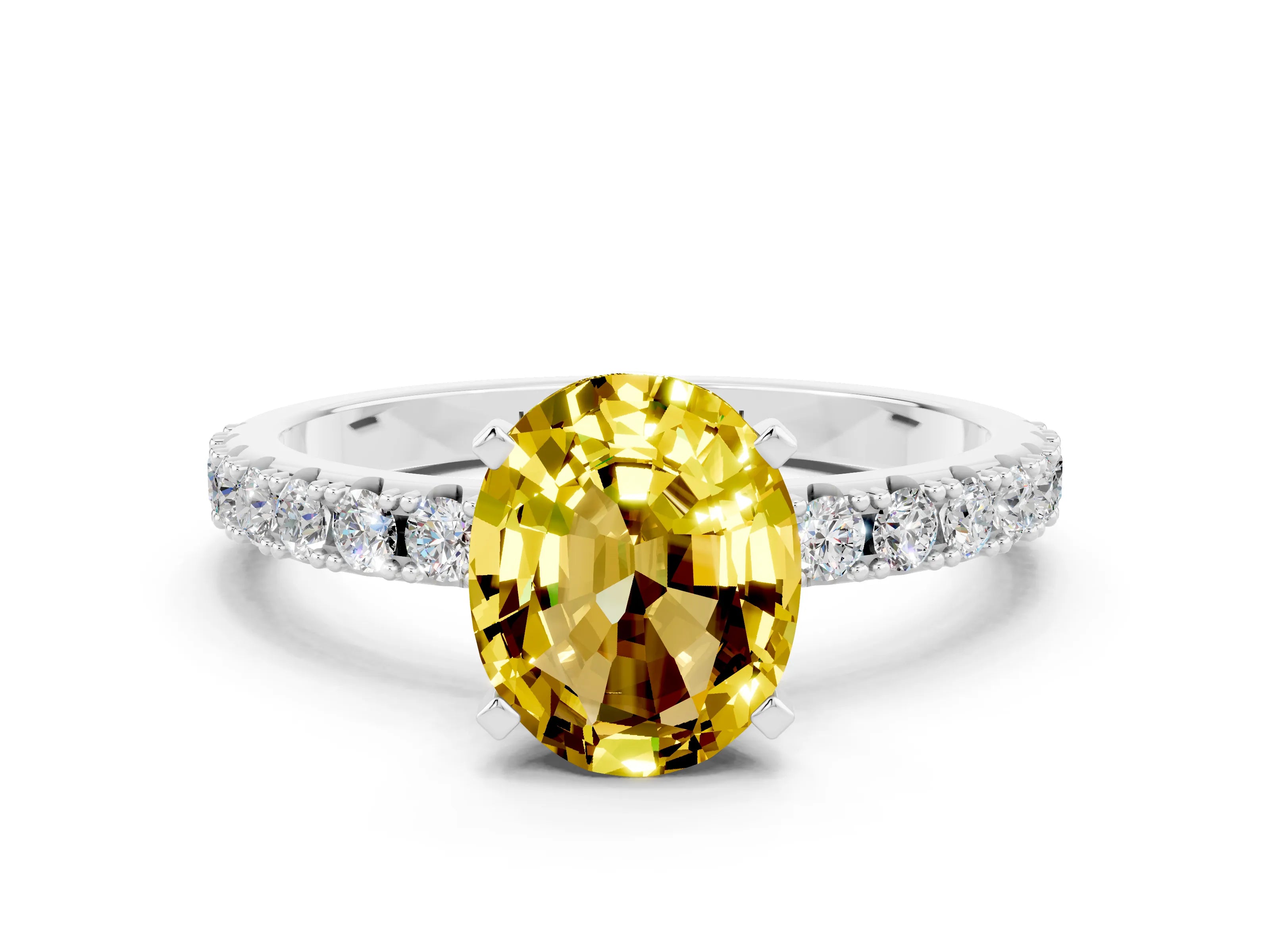 White gold Oval Cut Yellow Sapphire Solitaire Pavé Band with Four-Prong Setting_24