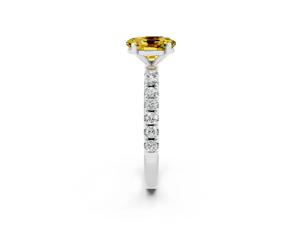 Silver Oval Cut Yellow Sapphire Solitaire Pavé Band with Four-Prong Setting