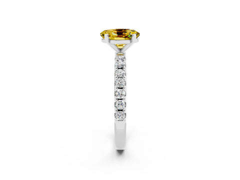 White gold Oval Cut Yellow Sapphire Solitaire Pavé Band with Four-Prong Setting_26