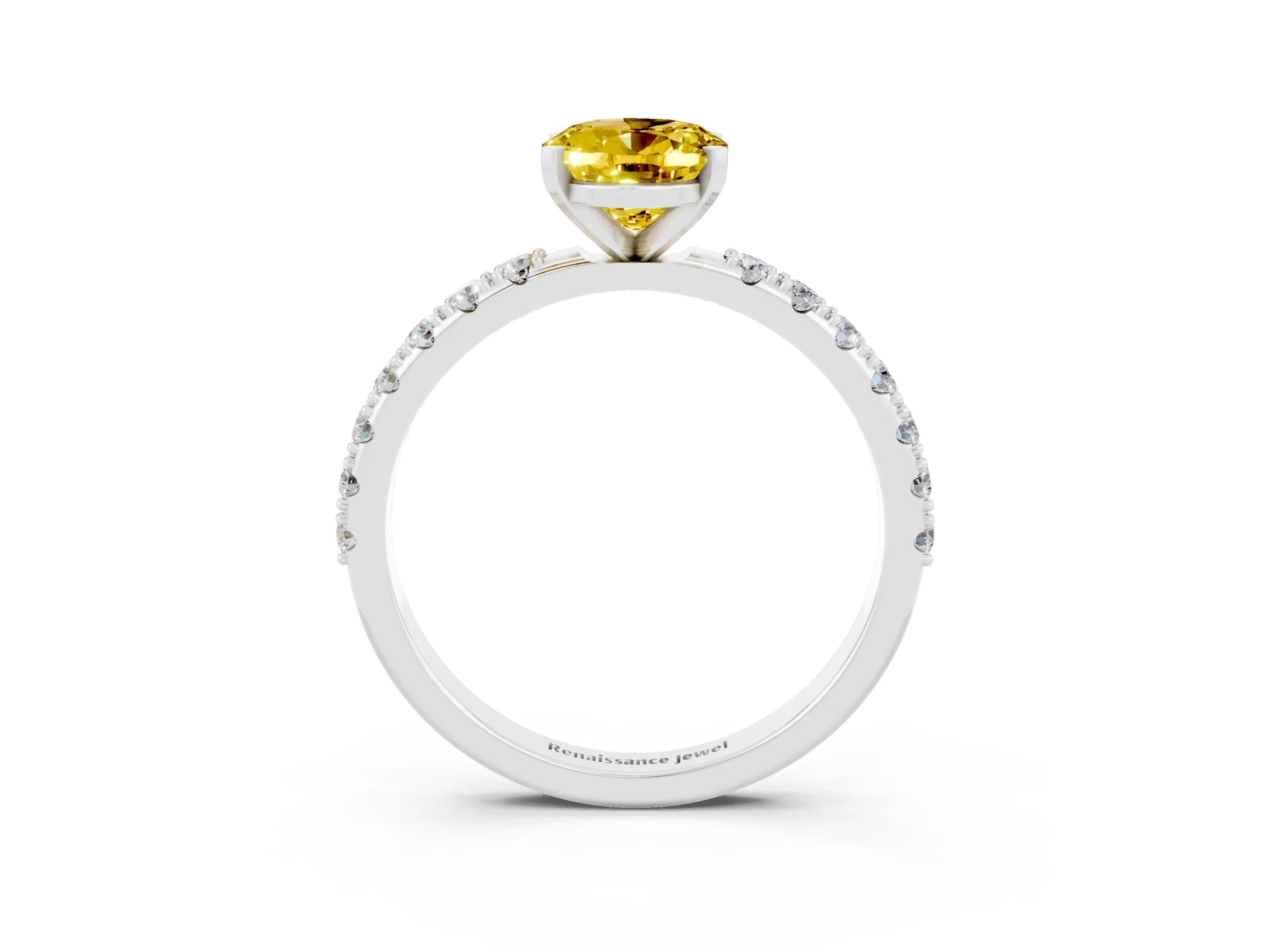 White gold Oval Cut Yellow Sapphire Solitaire Pavé Band with Four-Prong Setting_27