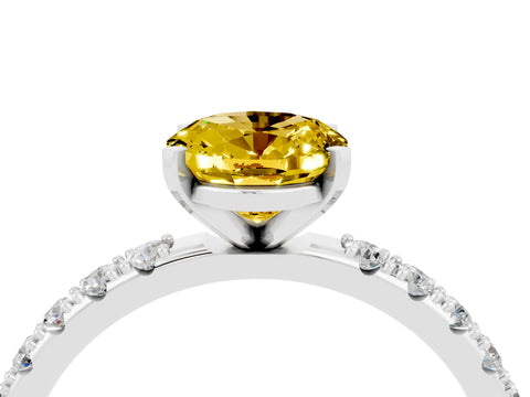 White gold Oval Cut Yellow Sapphire Solitaire Pavé Band with Four-Prong Setting_28