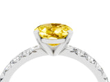 White gold Oval Cut Yellow Sapphire Solitaire Pavé Engagement Ring with Round Band and Prong Setting_88