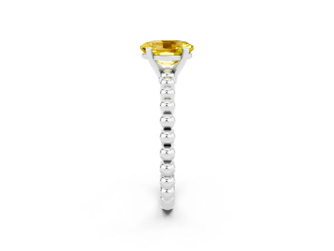 White gold Oval Cut Yellow Sapphire Solitaire Ring with Beaded Band and Prong Setting_26