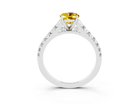 White gold Oval Cut Yellow Sapphire Solitaire Ring with Cathedral Setting and Pavé Band_27