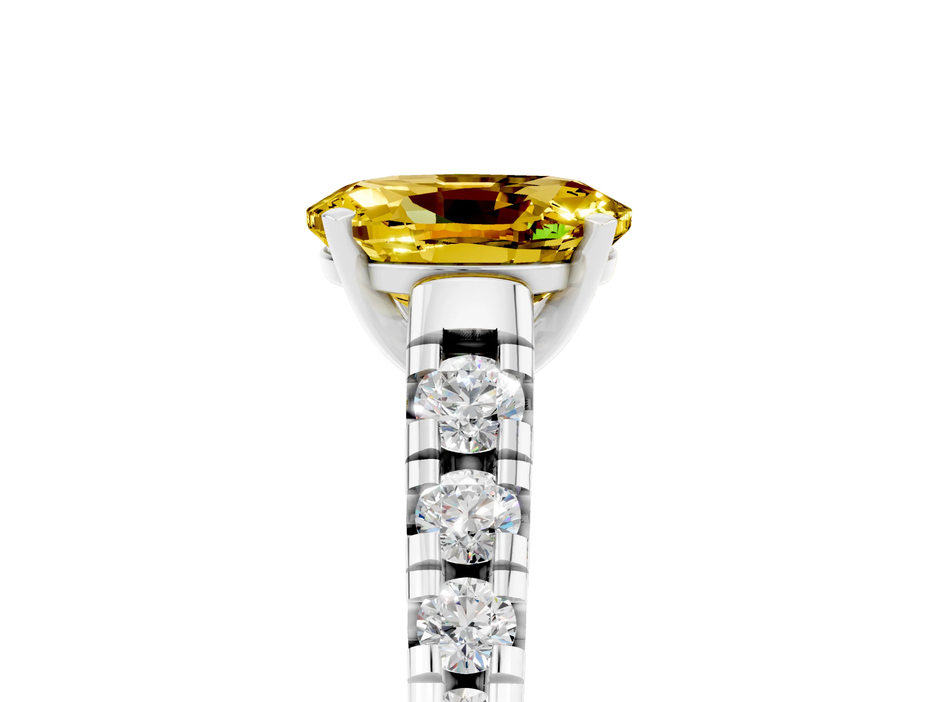 White gold Oval Cut Yellow Sapphire Solitaire Ring with Cathedral Setting and Pavé Band_29