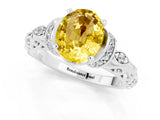 White gold Oval Cut Yellow Sapphire Solitaire Ring with Filigree Band and Four-Prong Setting_49