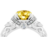 White gold Oval Cut Yellow Sapphire Solitaire Ring with Filigree Band and Four-Prong Setting_52