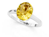 White gold Oval Cut Yellow Sapphire Solitaire Ring with Flower Prong Setting and Classic Band_25