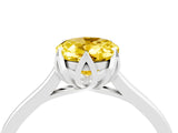 White gold Oval Cut Yellow Sapphire Solitaire Ring with Flower Prong Setting and Classic Band_28