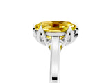 White gold Oval Cut Yellow Sapphire Solitaire Ring with Flower Prong Setting and Classic Band_29