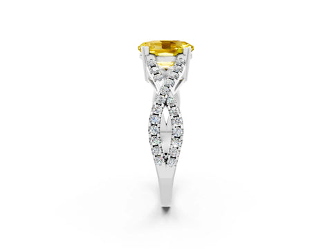 White gold Oval Cut Yellow Sapphire Solitaire Ring with Four-Prong Setting and Twisted Pavé Band_14