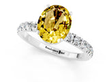 White gold Oval Cut Yellow Sapphire Solitaire Ring with Pavé Accents and Four-Prong Setting_25