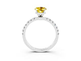 White gold Oval Cut Yellow Sapphire Solitaire Ring with Pavé Accents and Four-Prong Setting_27