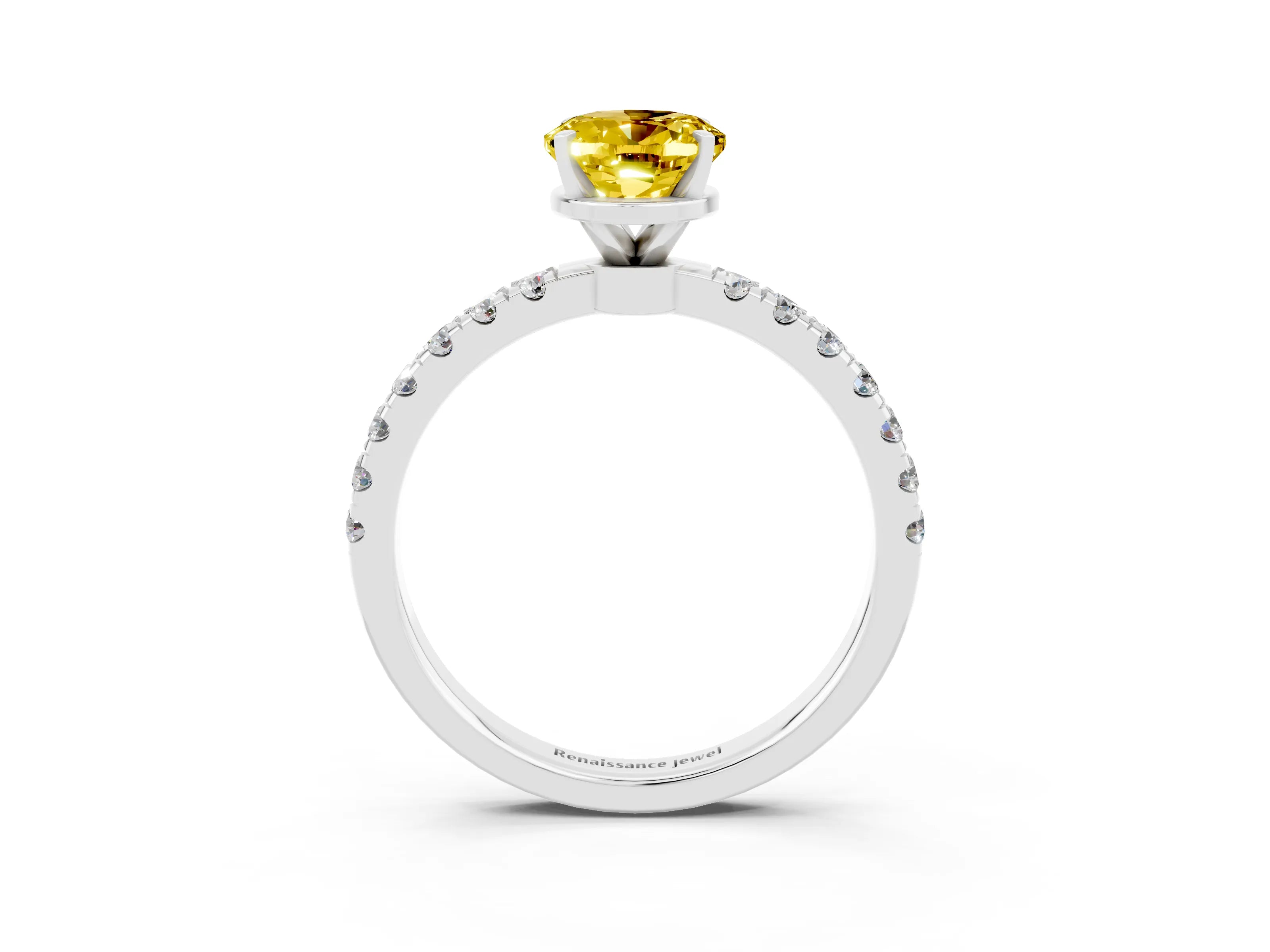 White gold Oval Cut Yellow Sapphire Solitaire Ring with Pavé Accents and Four-Prong Setting_27