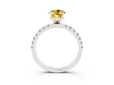 White gold Oval Cut Yellow Sapphire Solitaire Ring with Pavé Accents and Four-Prong Setting_27