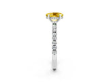 White gold Oval Cut Yellow Sapphire Solitaire Ring with Pavé Band and Four-Prong Setting_62