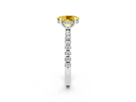 White gold Oval Cut Yellow Sapphire Solitaire Ring with Pavé Band and Four-Prong Setting_62