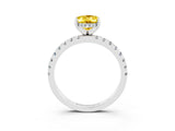 White gold Oval Cut Yellow Sapphire Solitaire Ring with Pavé Band and Four-Prong Setting_63