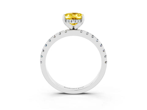 White gold Oval Cut Yellow Sapphire Solitaire Ring with Pavé Band and Four-Prong Setting_63