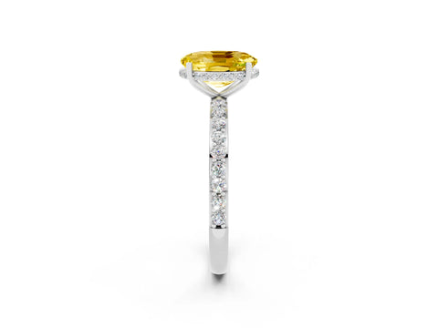 White gold Oval Cut Yellow Sapphire Solitaire Ring with Pavé Band and Hidden Halo_14