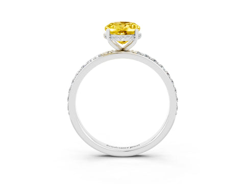 White gold Oval Cut Yellow Sapphire Solitaire Ring with Pavé Band and Hidden Halo_15