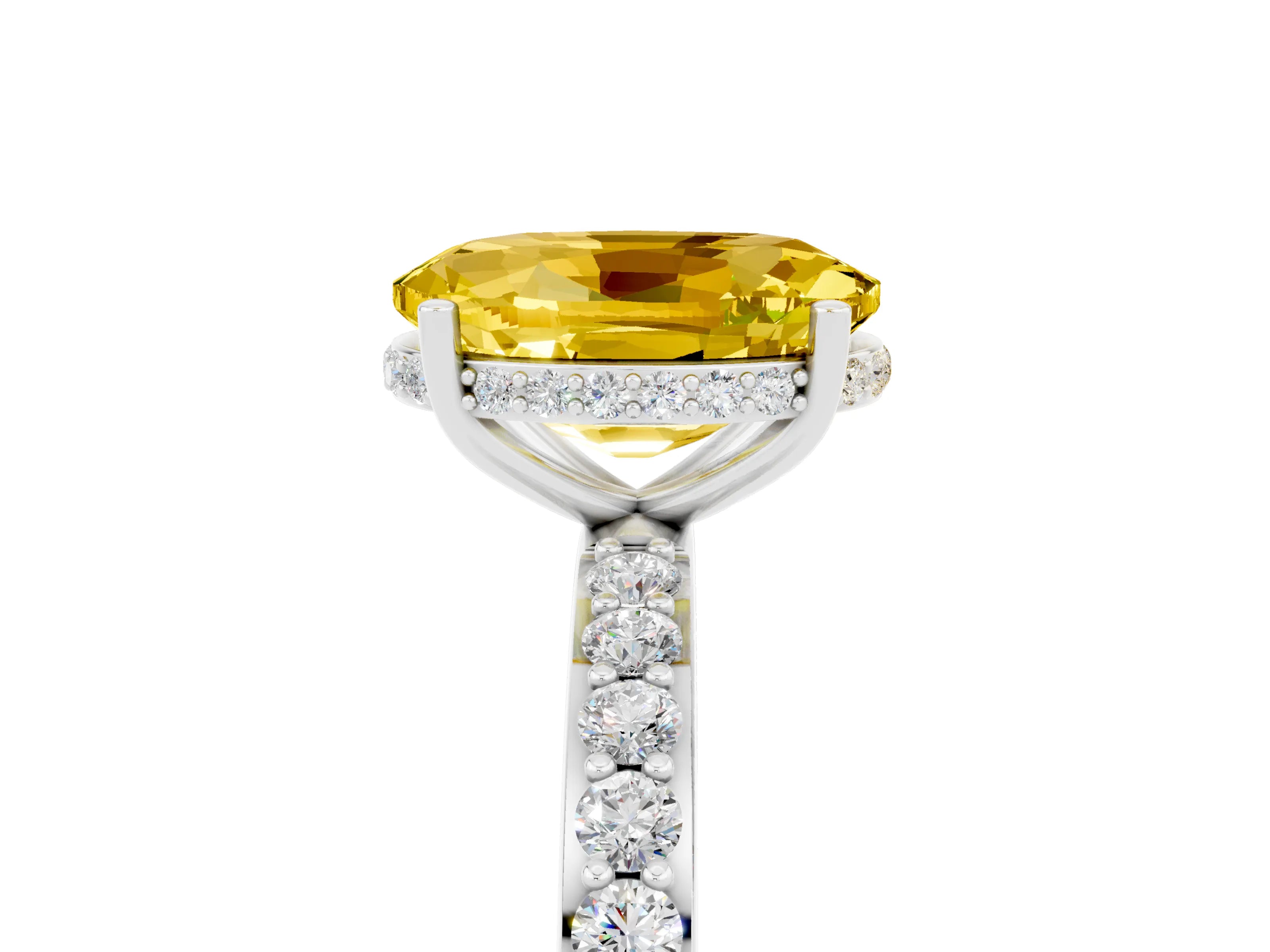 White gold Oval Cut Yellow Sapphire Solitaire Ring with Pavé Band and Hidden Halo_5