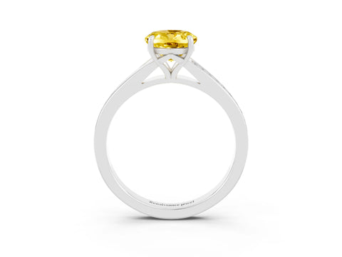 White gold Oval Cut Yellow Sapphire Solitaire Ring with Pavé Band and Prong Setting_3