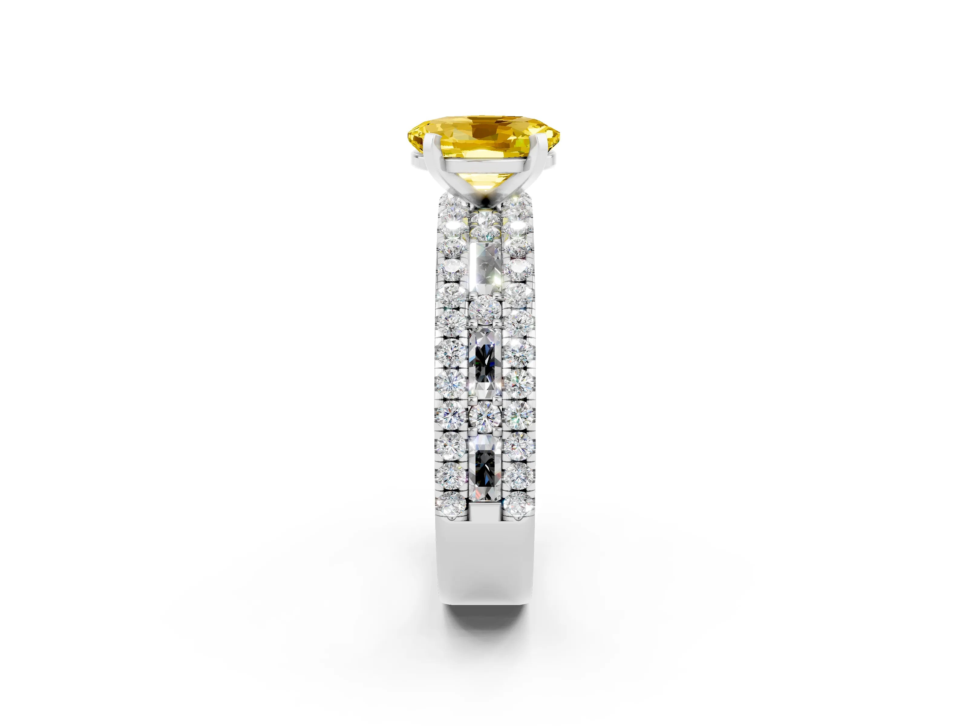 White gold Oval Cut Yellow Sapphire Solitaire Ring with Pavé and Channel Set Band_26