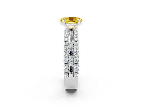 White gold Oval Cut Yellow Sapphire Solitaire Ring with Pavé and Channel Set Band_26