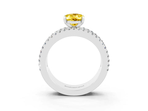 White gold Oval Cut Yellow Sapphire Solitaire Ring with Pavé and Channel Set Band_27