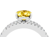 White gold Oval Cut Yellow Sapphire Solitaire Ring with Pavé and Channel Set Band_28