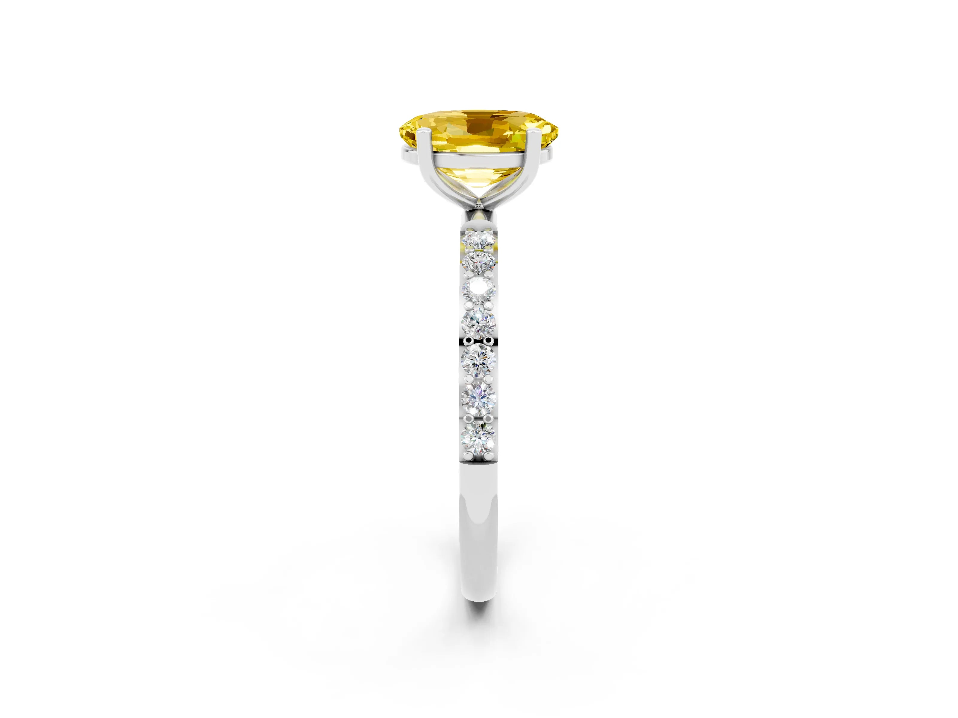 White gold Oval Cut Yellow Sapphire Solitaire Ring with Pave Band and Four Prong Setting_50