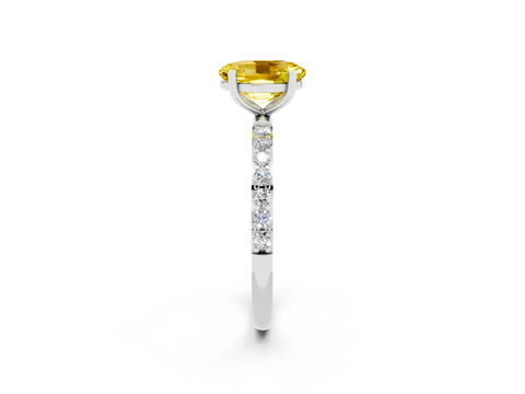 White gold Oval Cut Yellow Sapphire Solitaire Ring with Pave Band and Four Prong Setting_50