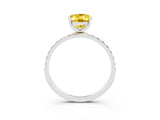 White gold Oval Cut Yellow Sapphire Solitaire Ring with Pave Band and Four Prong Setting_51