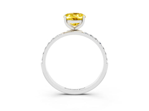 White gold Oval Cut Yellow Sapphire Solitaire Ring with Pave Band and Four Prong Setting_51