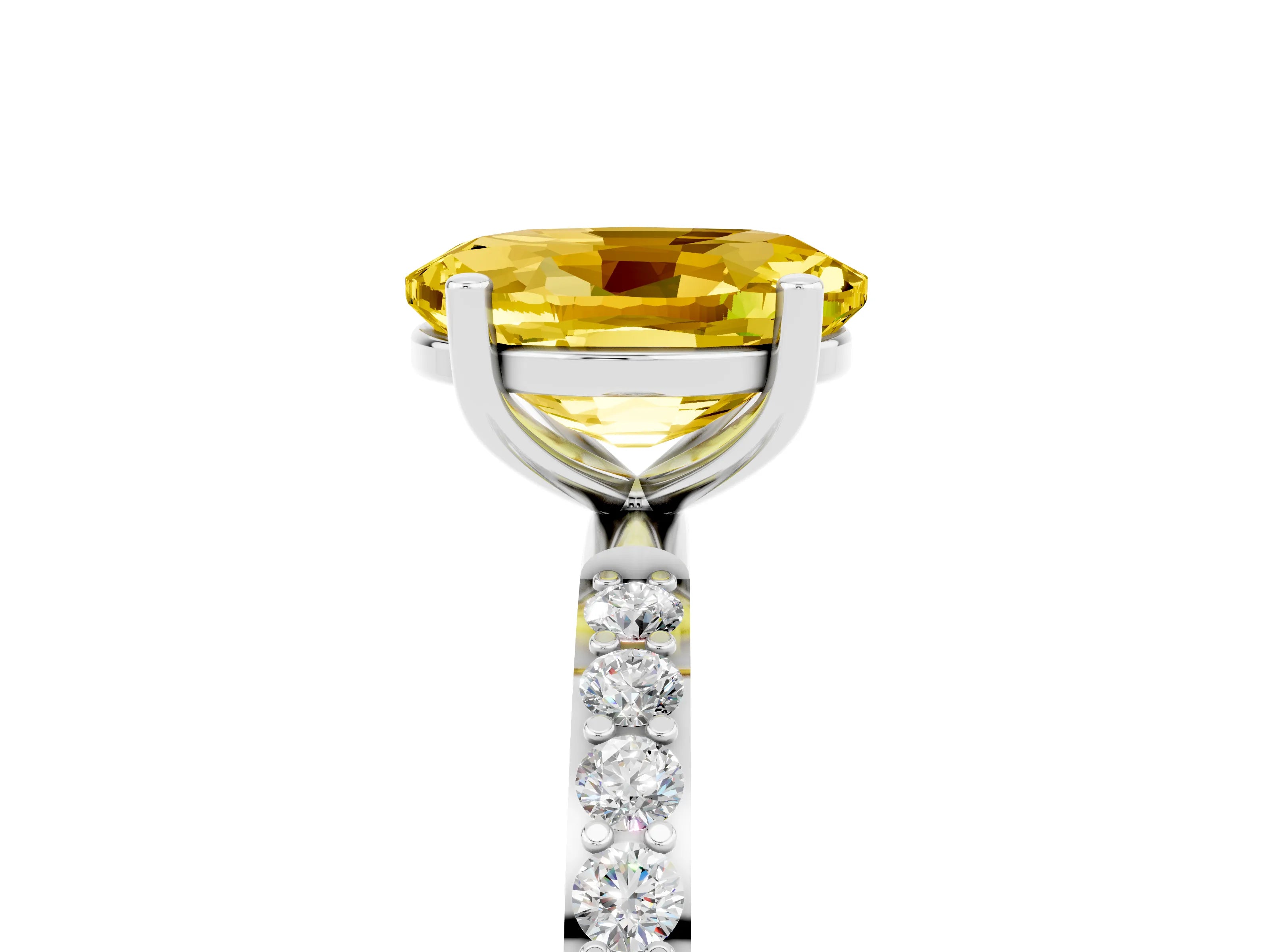 White gold Oval Cut Yellow Sapphire Solitaire Ring with Pave Band and Four Prong Setting_53