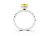 White gold Oval Cut Yellow Sapphire Solitaire Ring with Round  Pavé Band and Four-Prong Setting_51
