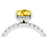 White gold Oval Cut Yellow Sapphire Solitaire Ring with Round  Pavé Band and Four-Prong Setting_52