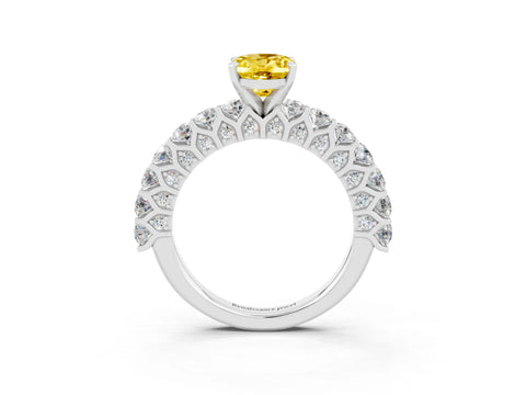 White gold Oval Cut Yellow Sapphire Solitaire Ring with Shared Prong Pavé Band and Four-Prong Setting_3