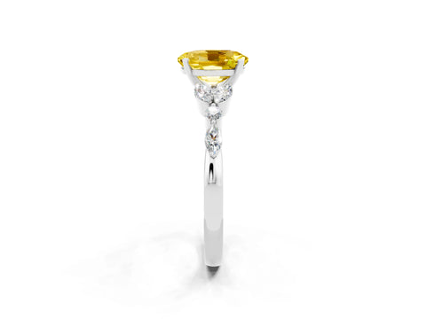 White gold Oval Cut Yellow Sapphire Solitaire Ring with Side Stones and Four-Prong Setting_14