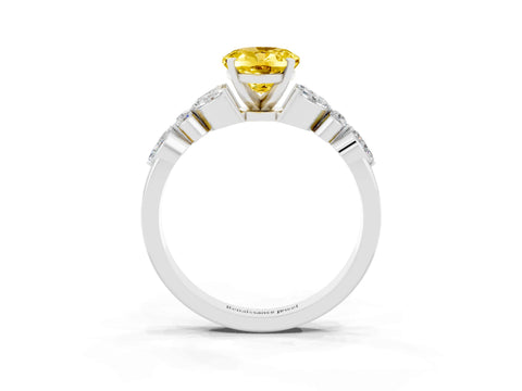 White gold Oval Cut Yellow Sapphire Solitaire Ring with Side Stones and Four-Prong Setting_15