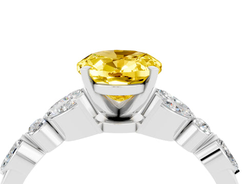 White gold Oval Cut Yellow Sapphire Solitaire Ring with Side Stones and Four-Prong Setting_16