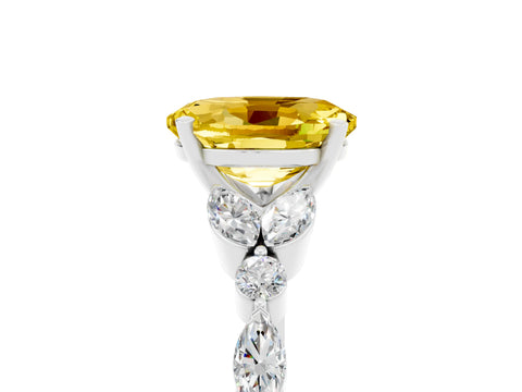 White gold Oval Cut Yellow Sapphire Solitaire Ring with Side Stones and Four-Prong Setting_17