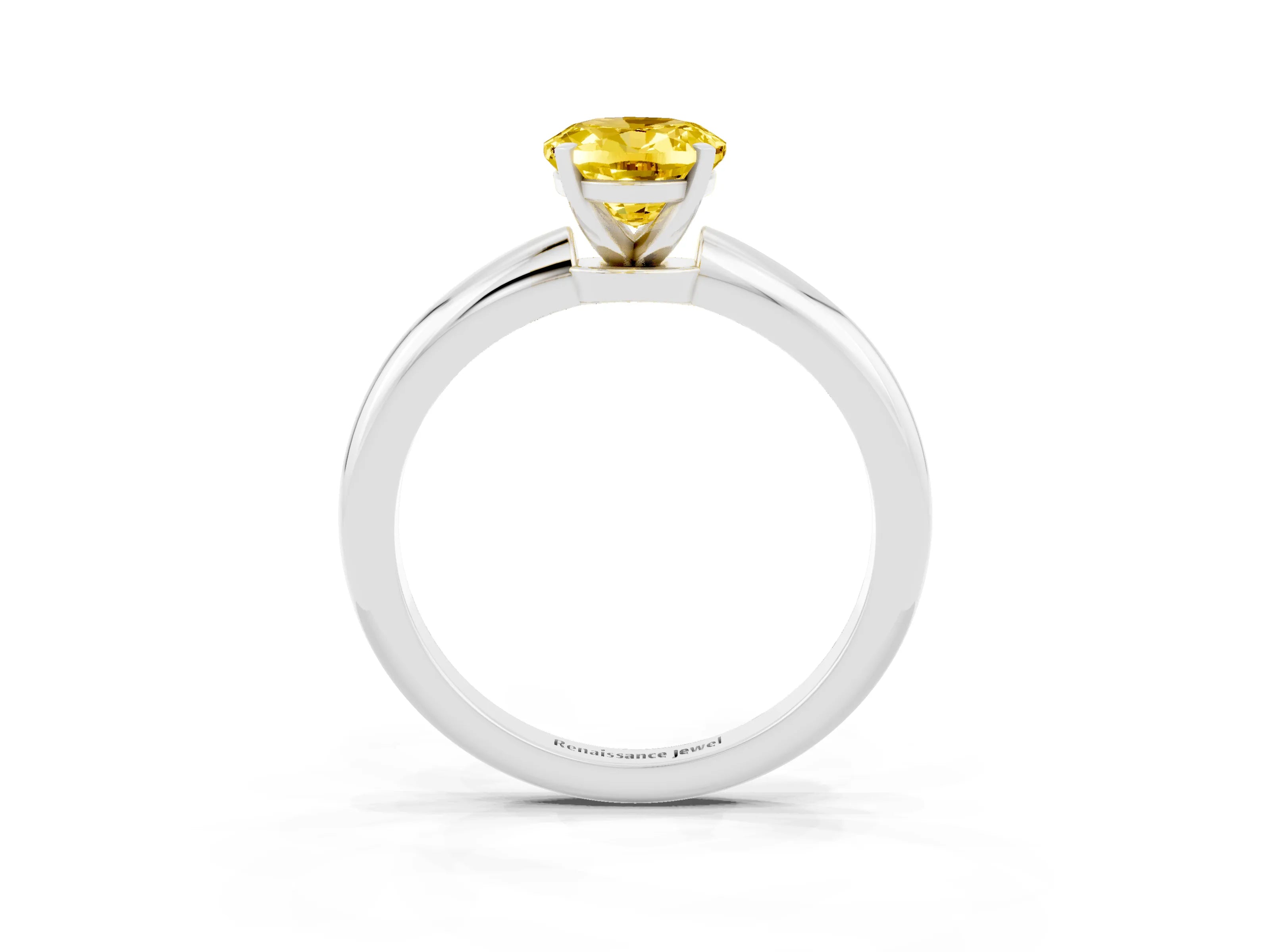 White gold Oval Cut Yellow Sapphire Solitaire Ring with Six-Prong Setting and Classic Band_15